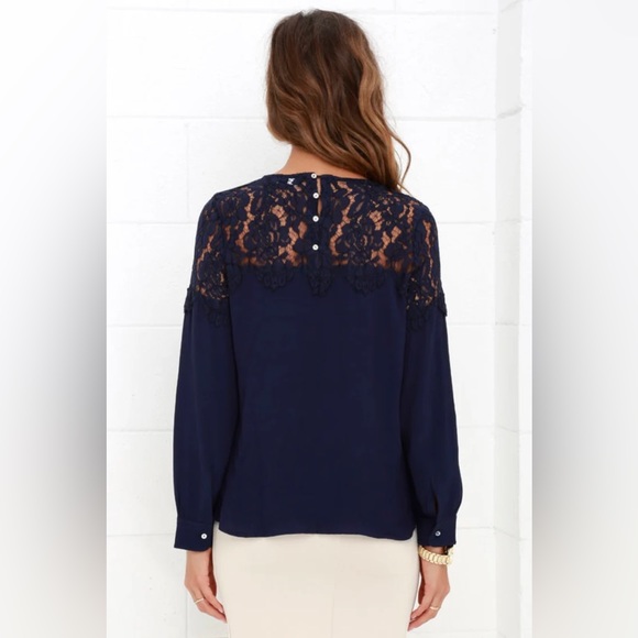 Lulus Picture This Navy Blue Long Sleeve Lace Top - Picture 3 of 9
